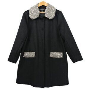 Colleen Lopez Black Wool‎ Blend Bedazzled Coat L
